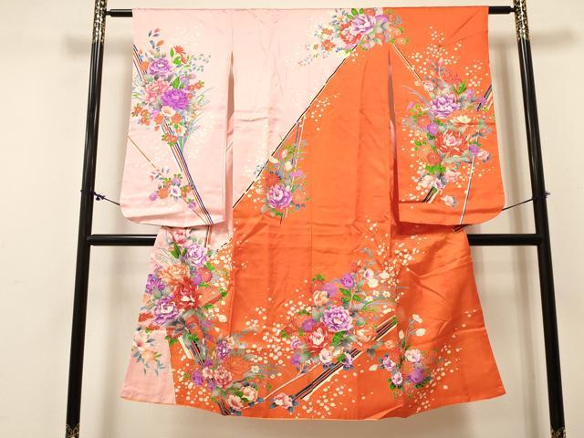 平和屋着物[]七五三　女の子　７歳　祝着　四つ身　草花文　金彩　逸品　DABC5227ma｜平和屋