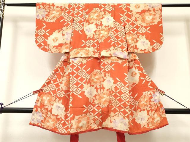 平和屋着物[]アンティーク　大正ロマン　七五三　女の子　３歳　祝着　三つ身　草花文　逸品　DABC5232ma｜平和屋