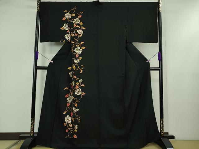 長閑やかさ屋御召しもの●飛び切り 短い訪問着 花唐草文 黒地 金彩 珠玉 DZAB5448kh6