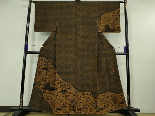 平和屋着物●極上　訪問着　作家物　型染　花鳥文　鬼しぼ縮緬　逸品　未使用　DZAB5679kh6｜平和屋