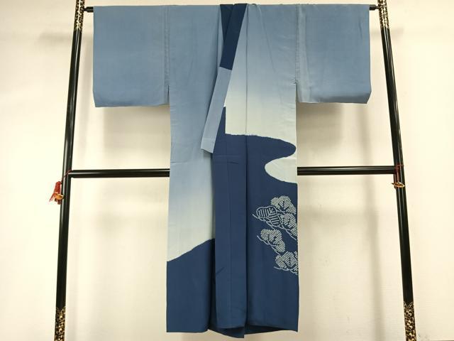 平和屋着物●男性　長襦袢　袷　絞り　富士山　松　暈し染め　正絹　逸品　AABH4854fy｜平和屋