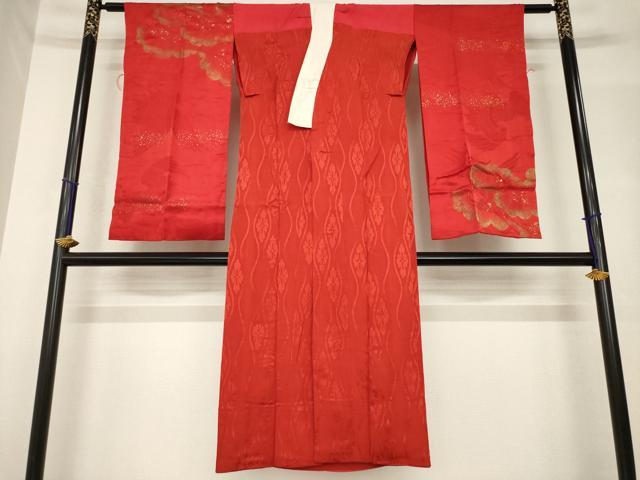 平和屋着物●アンティーク　大正ロマン　長襦袢　袷　立涌花文　金彩　正絹　逸品　AABH5762ck｜平和屋