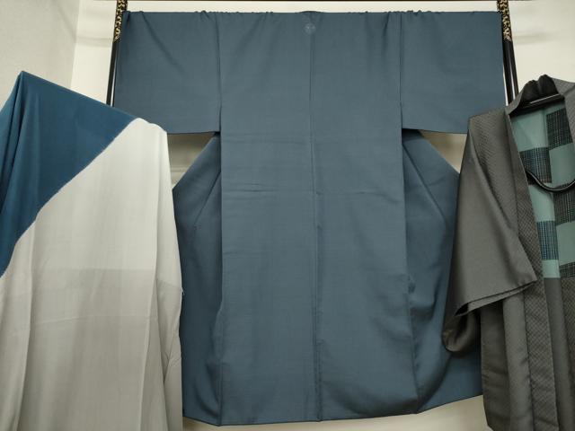 長閑やかさ屋御召しもの●成人男性 御召しもの 合奏団 長襦袢(無双仕立てもの)書き割り 青赤銅色×紅消薄墨色 キングサイズ 正絹 珠玉 AABI5096ck