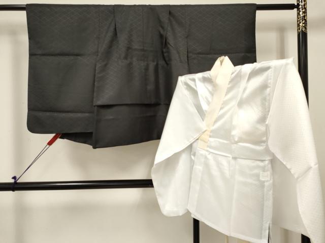 平和屋着物[]七五三　男の子　長襦袢(単衣)セット　花菱地紋　黒地　DABC5420ma｜平和屋