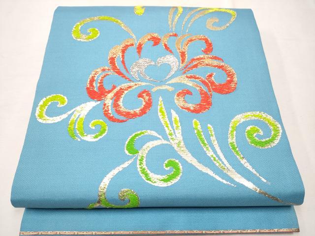 平和屋着物○龍村美術織物 たつむら 塩瀬 九寸名古屋帯 唐織 花葉段文