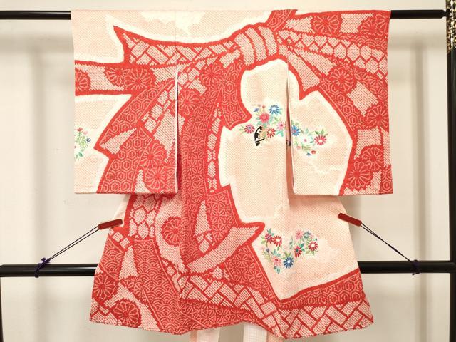 長閑やかさ屋お召しもの[]お宮参り 御姉さん 祝着 産着 初着 のしめ 絞り 風呂敷き包み熨斗瀬戸もの花文 珠玉 DABC5345ma