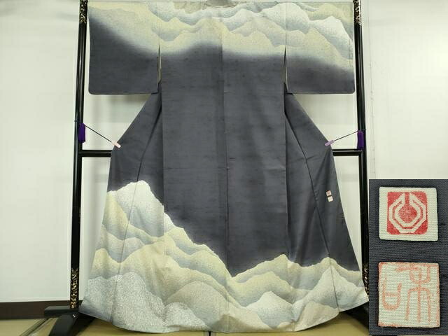 平和屋本店●極上 石川県指定無形文化財 牛首紬 白山工房 手織り 訪問着 作家物 重ね山 逸品 未使用 DZAB6558kh6|平和屋