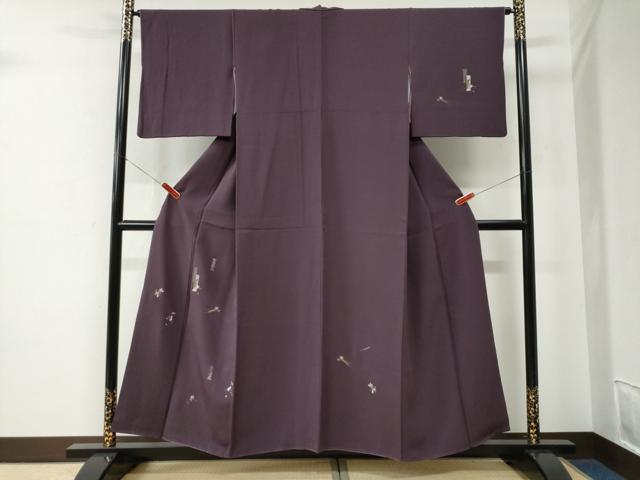 長閑やかさ屋御召しもの●短い訪問着 総刺しゅう 簪 匏 現ナマ糸 正絹 珠玉 CABE2612yc