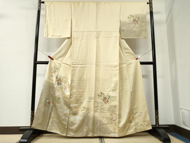 長閑やかさ屋御召しもの●短い訪問着 刺しゅう 水流雪輪被子植物文 暈し染め 現ナマ彩 やまと誂製 正絹 珠玉 未当て嵌める CABE2644yc