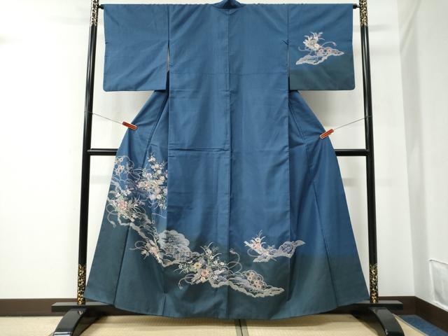 長閑やかさ屋御召しもの●短い訪問着 総刺しゅう 雲取り花筏文 金糸 正絹 珠玉 CABE2655yc