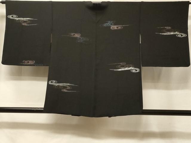 平和屋着物＃羽織　寿光織　流水花文　黒地　銀糸　正絹　逸品　CABE5591in｜平和屋