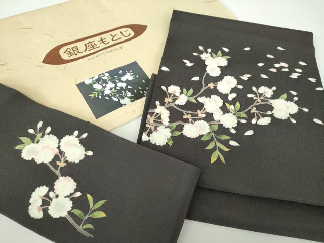 長閑やかさ屋御召しもの●御前上等 銀座もとじ つけ帯 友禅 舞桜 鬼しぼクレープ たとう紙付き添い人 正絹 珠玉 DABD1975ps