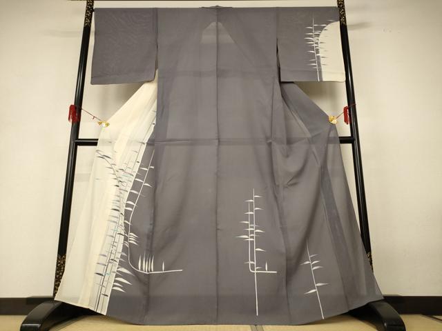 長閑やかさ屋御召しもの＊夏物 短い訪問着 絽 枝葉文 銀彩 正絹 珠玉 AABH3993jd