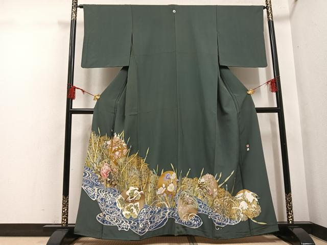 平和屋着物●京加賀友禅 松本健一 色留袖 群れ鳥草花丸文 金彩 正絹 逸品 AABH4199ph
