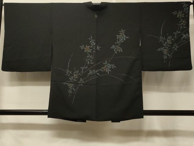 平和屋着物＃羽織　枝花文　黒地　正絹　逸品　CABE5575in｜平和屋