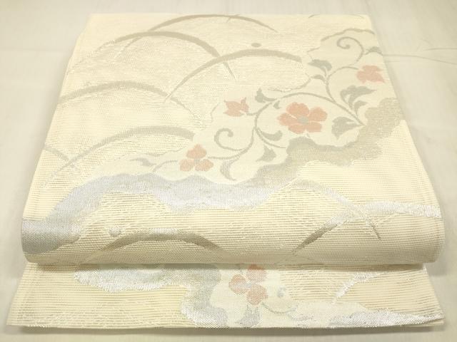 長閑やかさ屋御召しもの＊夏物 六通柄袋帯 露芝花文 銀糸 正絹 珠玉 DABD6725糎