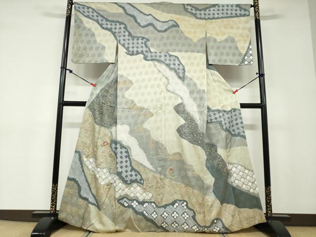平和屋着物●訪問着　絞り　刺繍　道長草花文　金彩　正絹　逸品　DABD9116ud｜平和屋