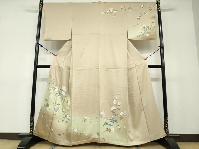 長閑やかさ屋御召しもの●短い訪問着 友禅 枝花文 暈し染め 正絹 珠玉 DABD9119ud