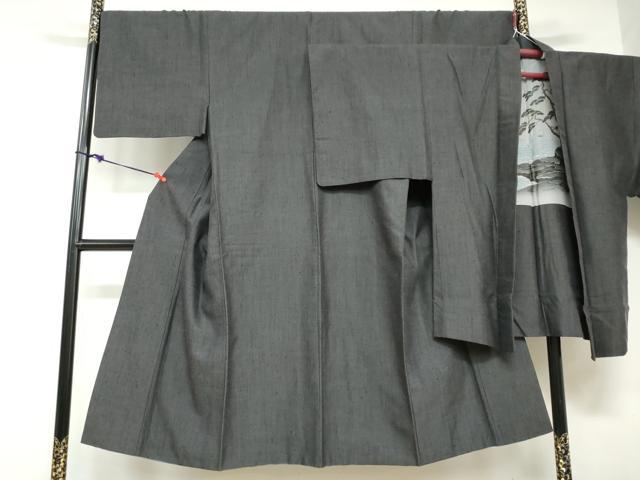 長閑やかさ屋御召しもの●成人男性 紬 合奏団 長羽織 霞文 正絹 珠玉 DABD9153ud