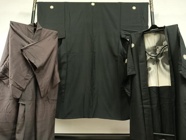 長閑やかさ屋お召しもの●成人男性 黒紋付 羽織・長襦袢（袷）仕掛ける 正絹 珠玉 AABH4657fy