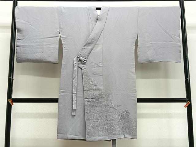 長閑やかさ屋御召しもの∞中国三大刺しゅう 相良刺しゅう 道中着 霞色 ロング丈 正絹 珠玉 CABE4861ua