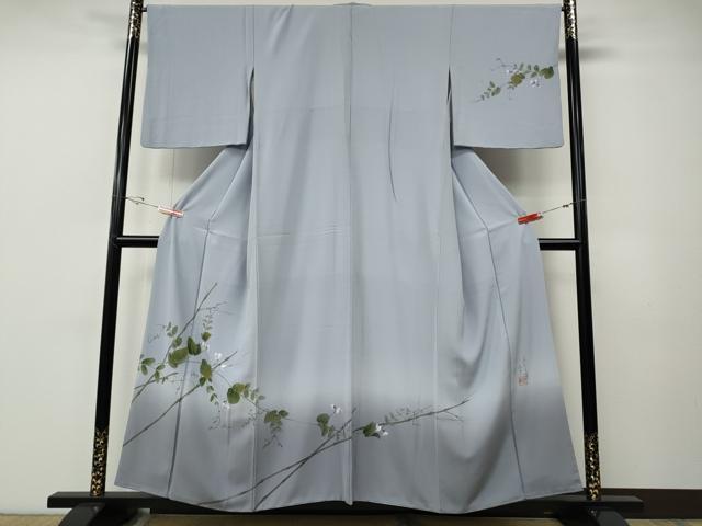 長閑やかさ屋御召しもの●日本ペンキ屋 水嶋征夫 短い訪問着 墨付き 蔦の葉花文 暈し染め さが美取りまわし 正絹 珠玉 CABE7071ut