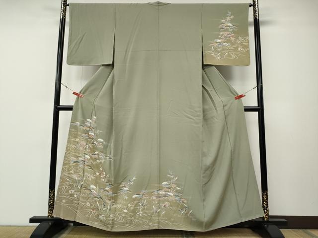 長閑やかさ屋御召しもの●短い訪問着 刺しゅう 見晴らし被子植物文 暈し染め 金彩 正絹 珠玉 CABE7080ut