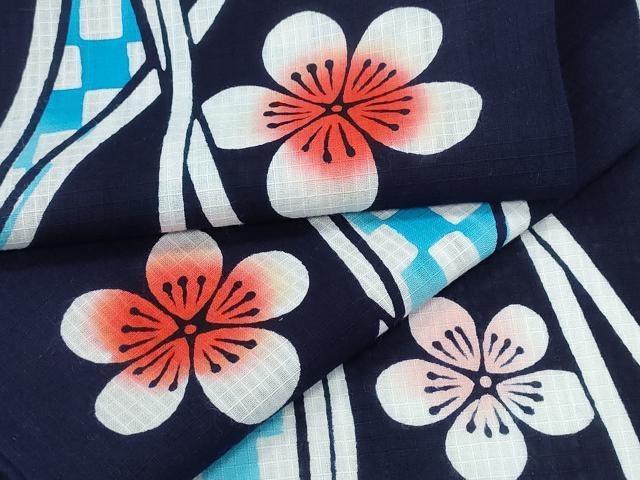 平和屋着物∴夏物 浴衣 綿紅梅 舞花吉祥文 綿 逸品 CABE8861ng