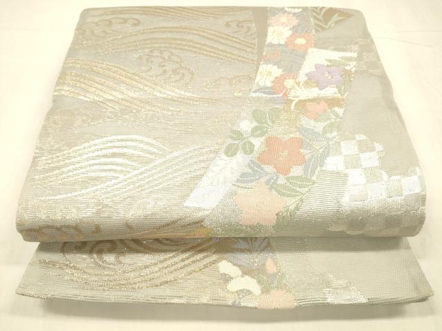 長閑やかさ屋お召しもの＊夏物 六通柄袋帯 水筋短冊花文 現ナマ糸 正絹 珠玉 DABD6691糎