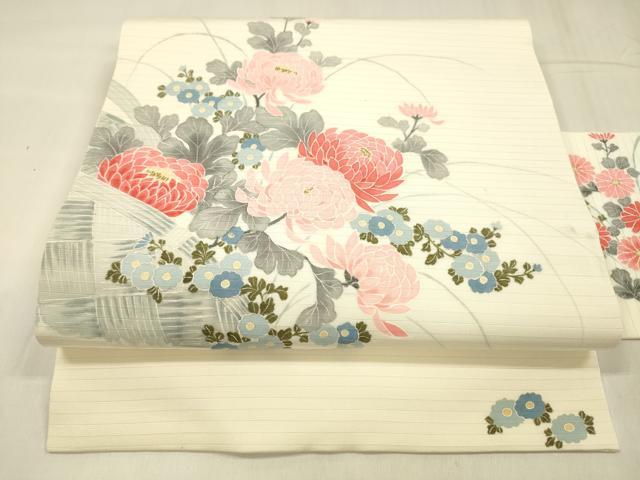 長閑やかさ屋御召しもの＊夏物 絽塩瀬 九寸名古屋帯 水流籬被子植物文 金彩 正絹 珠玉 DABD6694糎