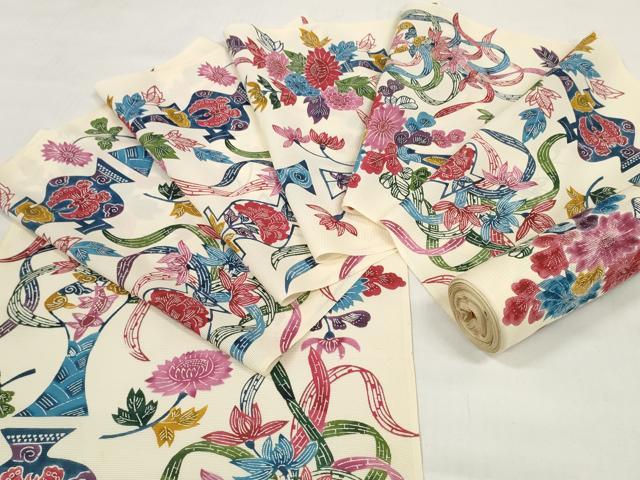 長閑やかさ屋御召しもの＊夏物 小紋 布切れ 着尺 絽 紅型 五泉 飾花文 珠玉 未当て嵌める DABD7368zzz