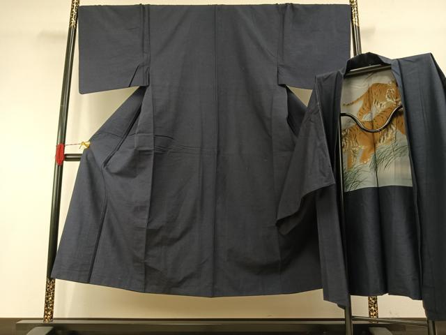 長閑やかさ屋お召しもの●成人男性 紬 合奏団 留紺色 正絹 珠玉 AABH0880fy