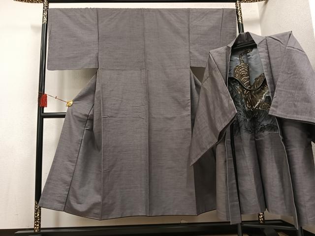 長閑やかさ屋お召しもの●成人男性 紬 合奏団 色無地 日本の首都薄墨色 正絹 珠玉 AABH4120ph