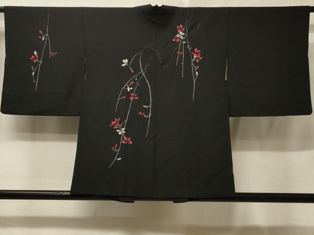 平和屋着物＃羽織　総刺繍　枝垂れ花文　黒地　正絹　逸品　CABE5514in｜平和屋