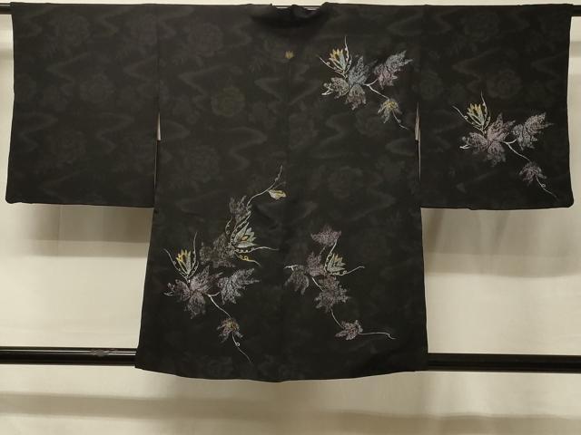 平和屋着物＃羽織　寿光織　枝花文　黒地　金銀糸　正絹　逸品　CABE5515in｜平和屋
