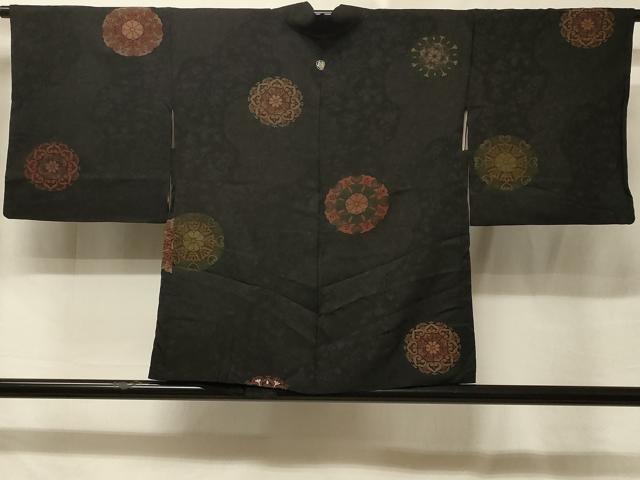 平和屋着物＃羽織　正倉院花文　黒地　銀糸　正絹　逸品　CABE5517in｜平和屋