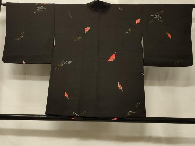 平和屋着物＃羽織　寿光織　舞葉文　黒地　金糸　正絹　逸品　CABE5520in｜平和屋