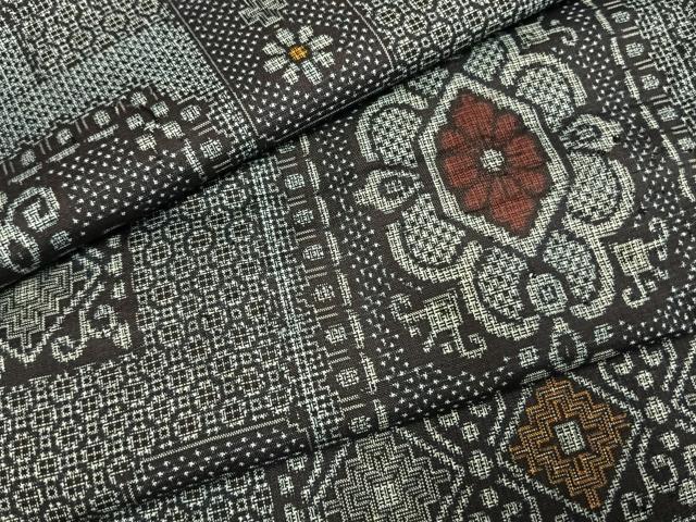 平和屋着物●本場大島紬 割り込み絣 正絹 逸品 AABH0661fy
