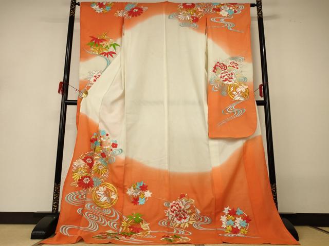 長閑やかさ屋御召しもの＊夏物 振袖 絽 刺しゅう 水流被子植物文 洗える御召しもの AABH3225jd