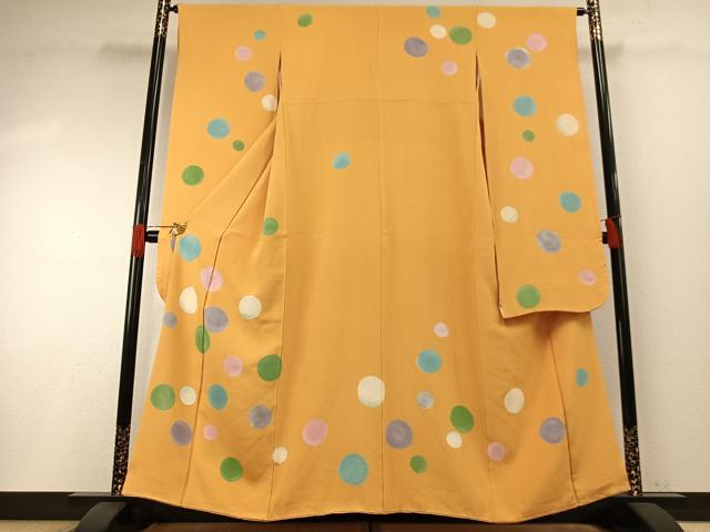 長閑やかさ屋御召しもの●晴れ晴れしい振袖 墨付き 水玉 正絹 珠玉 AABH0841fy