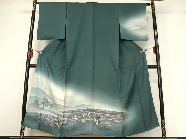長閑やかさ屋御召しもの▽短い訪問着 単衣 見晴らし笹竹文 暈し染め 金彩 正絹 珠玉 AABH2232jh