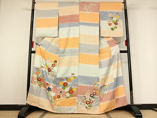 平和屋着物▽訪問着　単衣　草花文　暈し染め　金彩　正絹　逸品　AABH2236jh｜平和屋