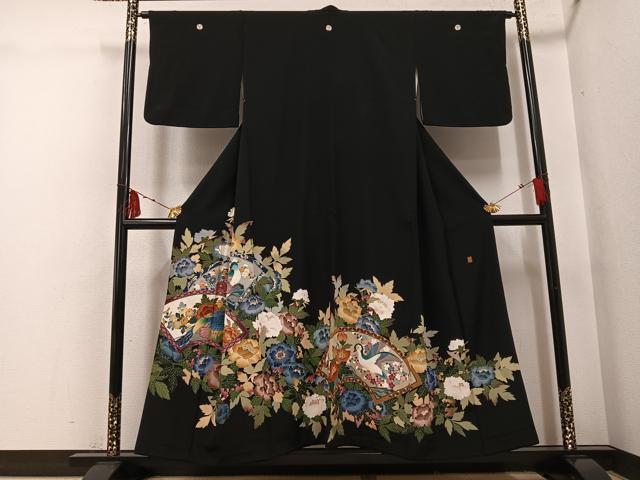 平和屋着物●本加賀友禅作家 西川健一 黒留袖 地紙花鳥文 正絹 逸品 AABH4080ph|平和屋