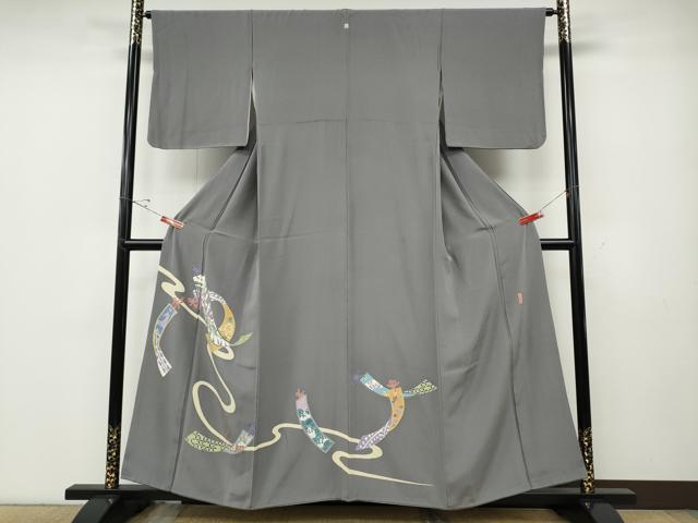 長閑やかさ屋御召しもの●晴れ晴れしい色留袖 友禅 絵描き物 短冊吉祥花文 正絹 珠玉 CABE6829ut