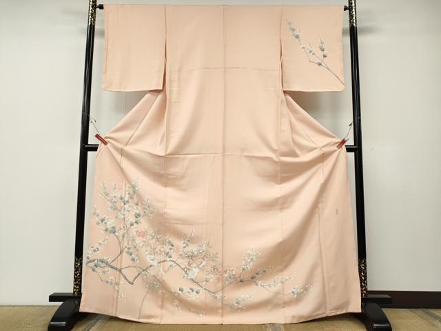 平和屋着物●訪問着 友禅 作家物 休み鳥 南天枝桜文 正絹 逸品 未使用 CABE7039ut|平和屋