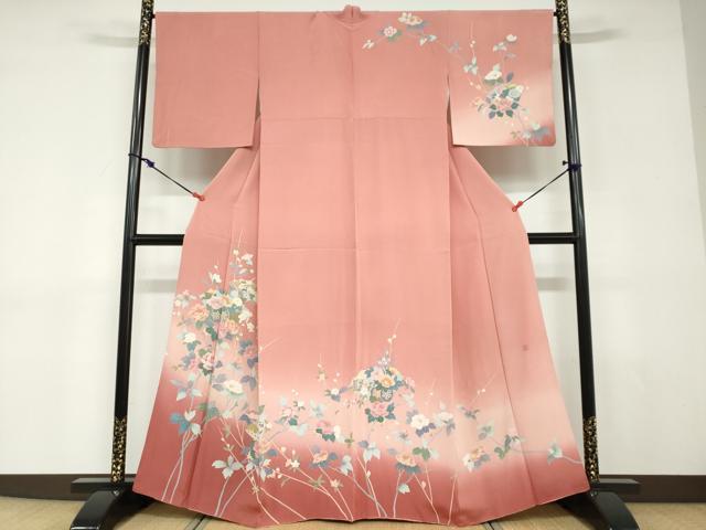 平和屋着物●訪問着　友禅　作家物　地紙花車文　暈し染め　正絹　逸品　DABD9062ud｜平和屋
