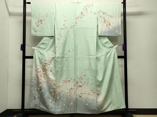 長閑やかさ屋御召しもの●短い訪問着 友禅 被子植物文 暈し染め 正絹 珠玉 CABD9149gh