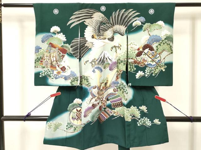 平和屋着物[]お宮参り　男の子　祝着　産着　初着　のしめ　鷹　鷲　龍　兜　風景松文　暈し染め　金彩　逸品　DABC5365ma｜平和屋 13,845円
