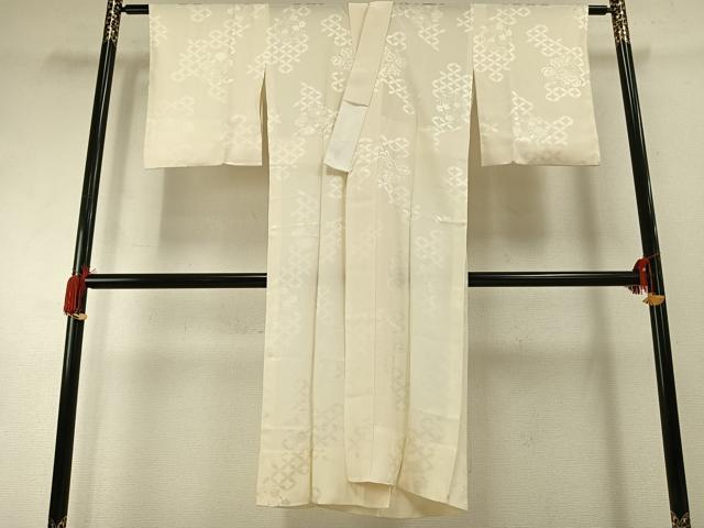 長閑やかさ屋御召しもの●長襦袢 無双仕立てもの 被子植物七宝地紋 生成り色 正絹 珠玉 AABG4823fy