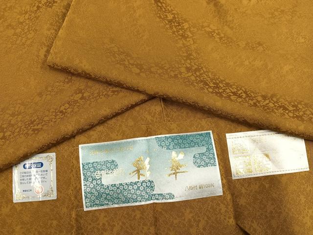 長閑やかさ屋お召しもの●御前上等な色無地 牢固たる染 イエローオーカー色 反端付き添い人 正絹 珠玉 未当て嵌める AABH0451ph